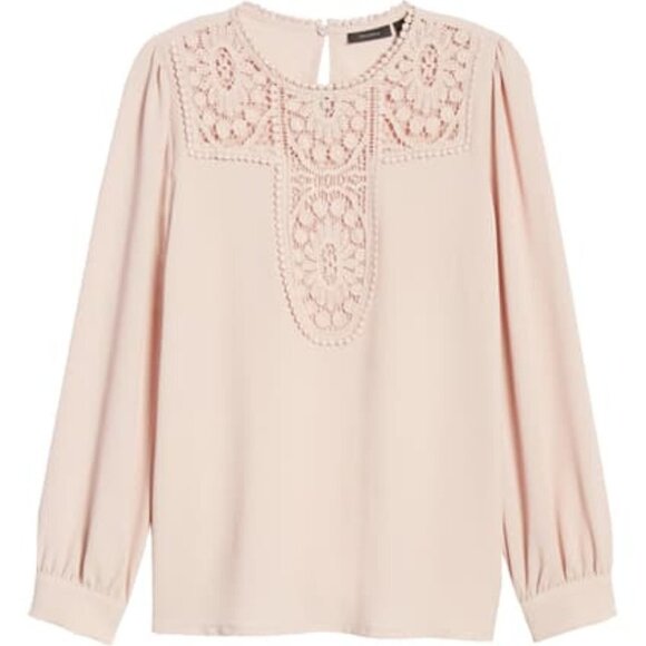 Halogen Lace & Crepe Blouse Pink Smoke S/M - Picture 1 of 11